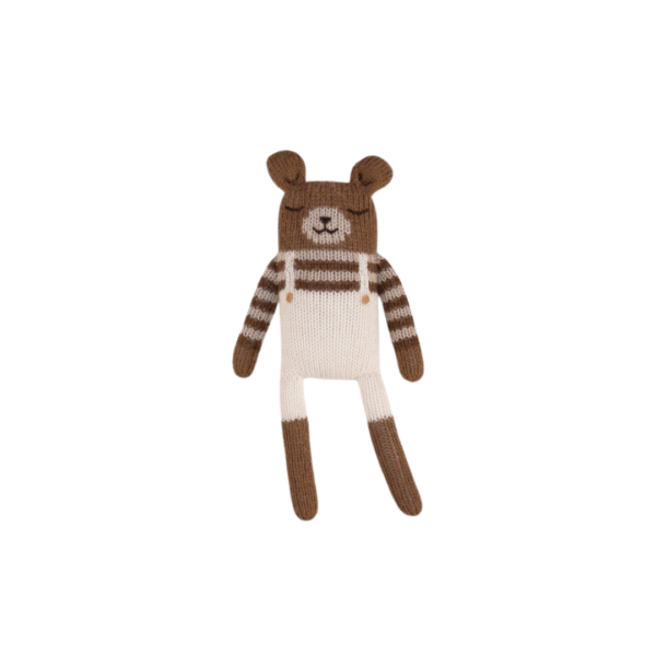 Doudou ourson salopette écrue 22cm