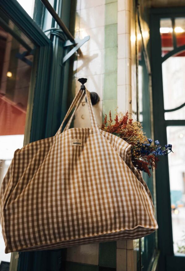Sac week-end en coton vichy camel