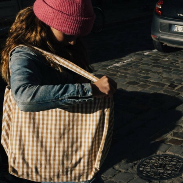 Sac à main en coton vichy camel – Image 2