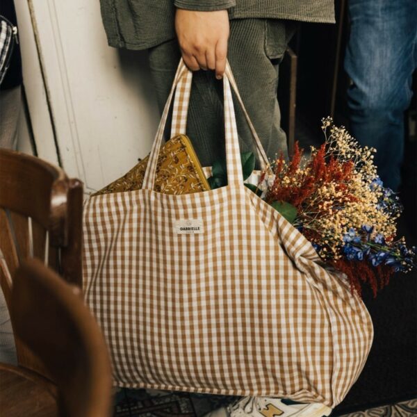 Sac week-end en coton vichy camel – Image 3