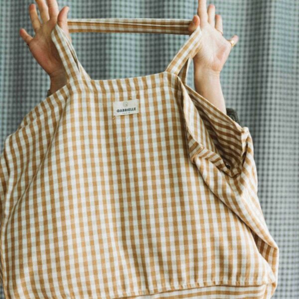 Sac week-end en coton vichy camel – Image 2