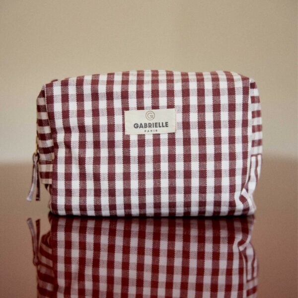 Trousse de toilette en coton vichy bordeau – Image 4