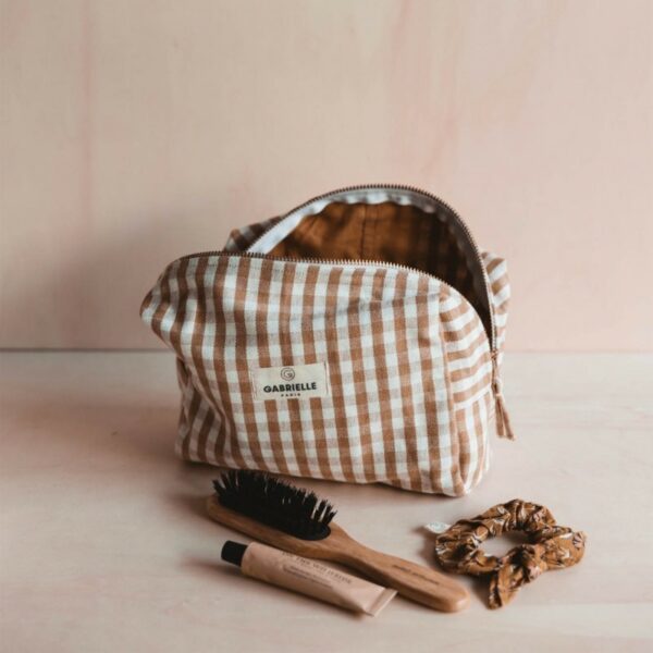 Trousse de toilette en coton vichy camel – Image 3