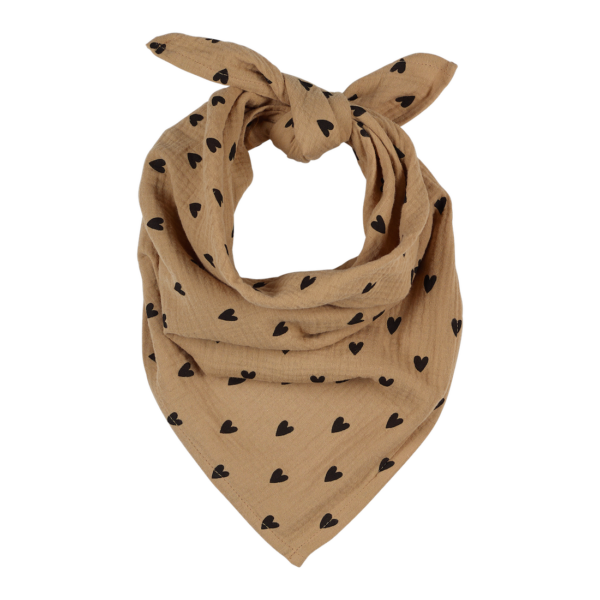 Foulard lange coeur 65x65cm - gaze coeurs beige