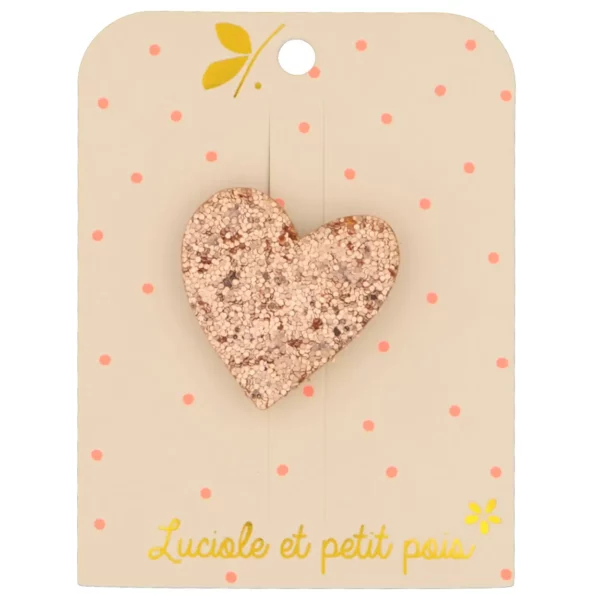 Broche coeur paillette rose