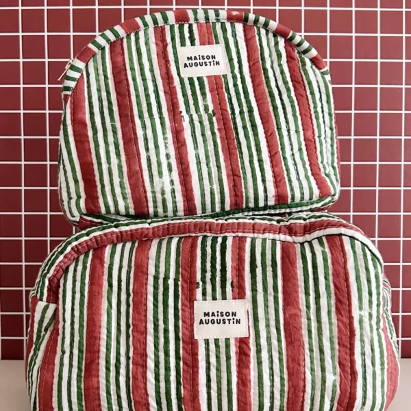 Trousse de maquillage stripes brique
