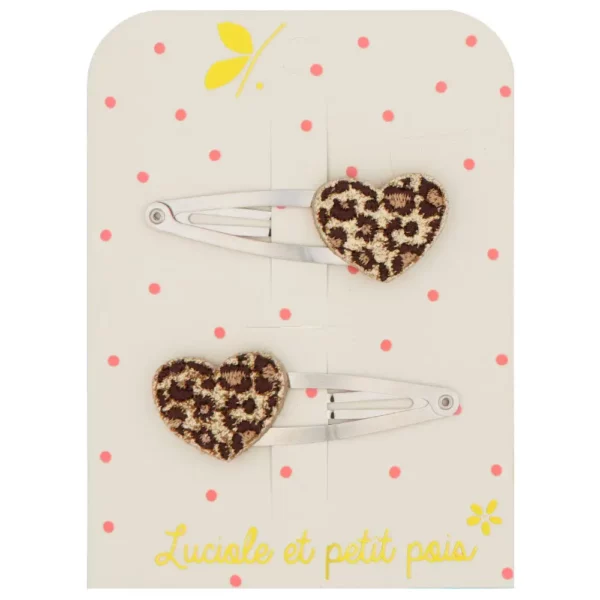 Barrette coeur léopard paire
