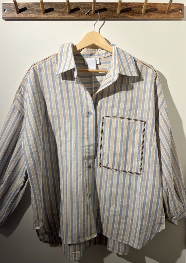Chemise coton rayée ciel et jaune – Image 2