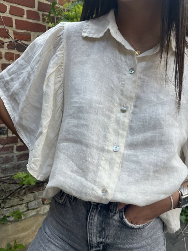 Blouse lin écrue volant