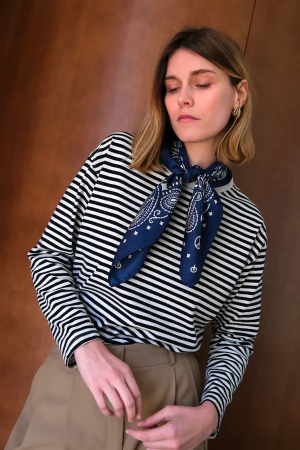 Foulard bandana soie - Antique navy - white