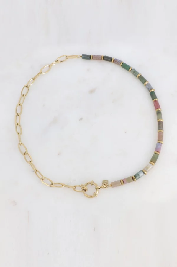 Collier maille et perlé en perles naturelles
