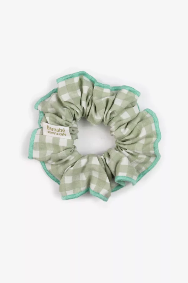 Chouchou vichy vert bord turquoise