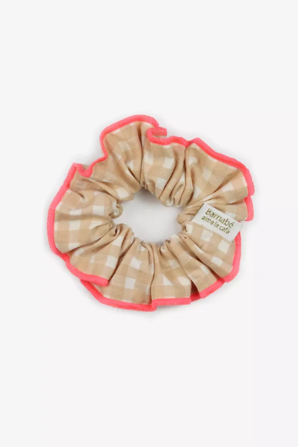 Chouchou vichy abricot bord rose
