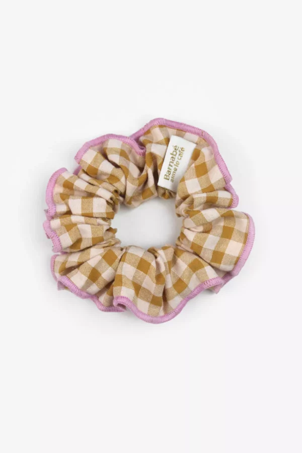 Chouchou vichy moutarde bord violet