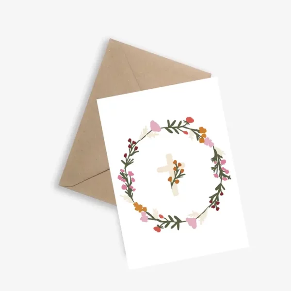 Carte croix entourée de fleurs - le papier graphique