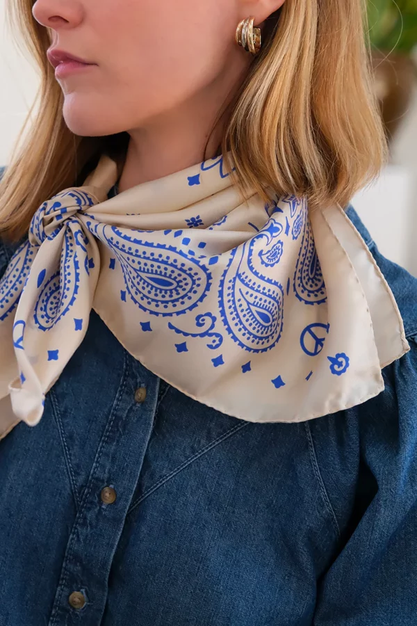 Foulard bandana soie - Bleu et blanc – Image 3