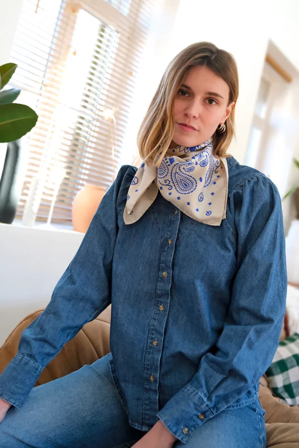 Foulard bandana soie - Bleu et blanc