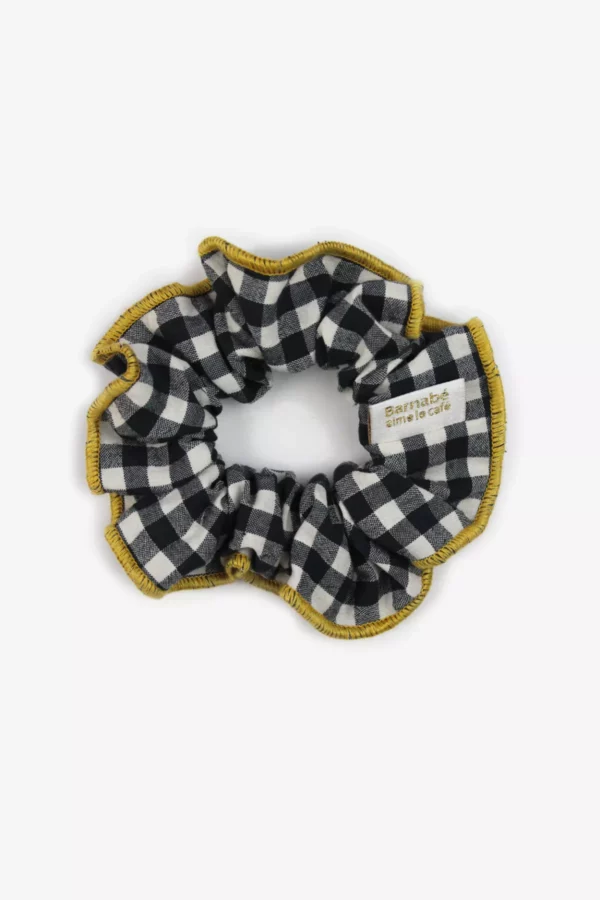 Chouchou vichy noir bord moutarde