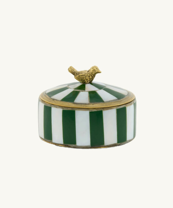 Boîte laiton nacré - rayures vertes oiseau – Image 2