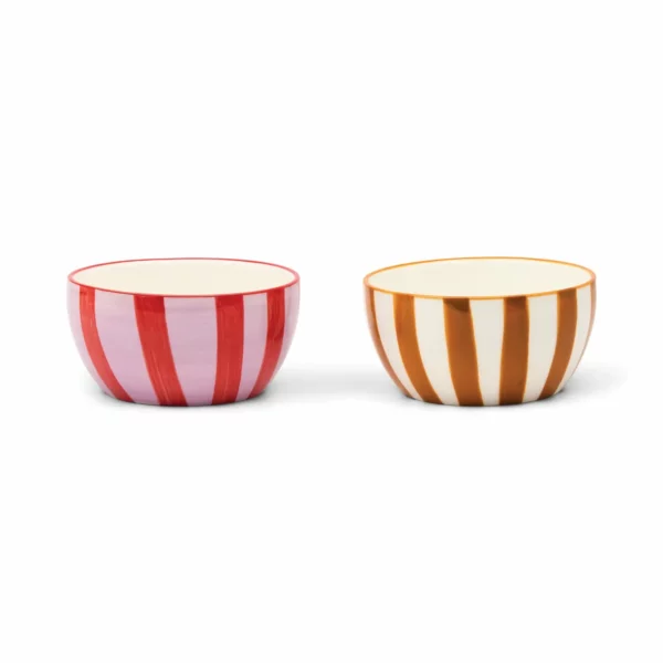 Set de 2 bols - rayures rose / ocre