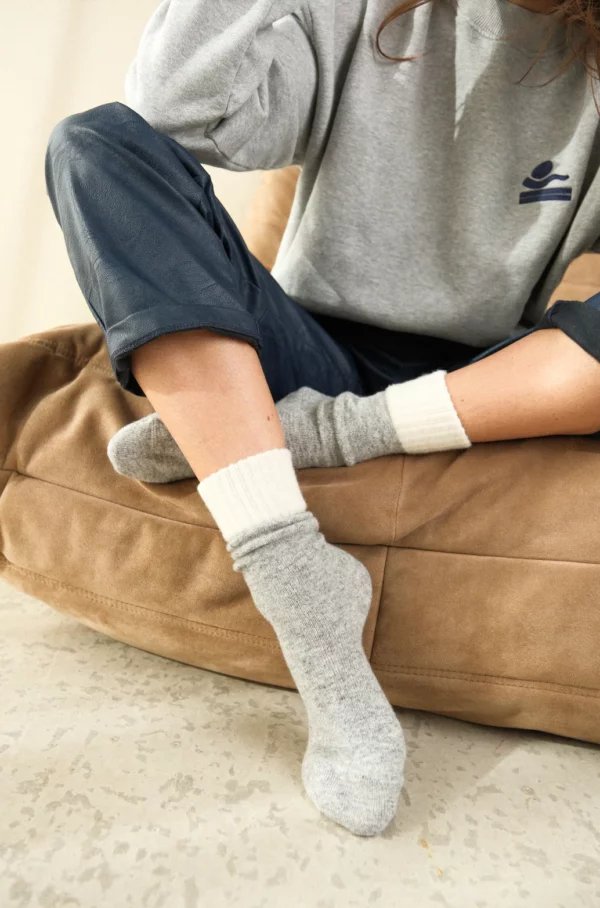 Chaussette 23 degrès en laine - gris et blanc