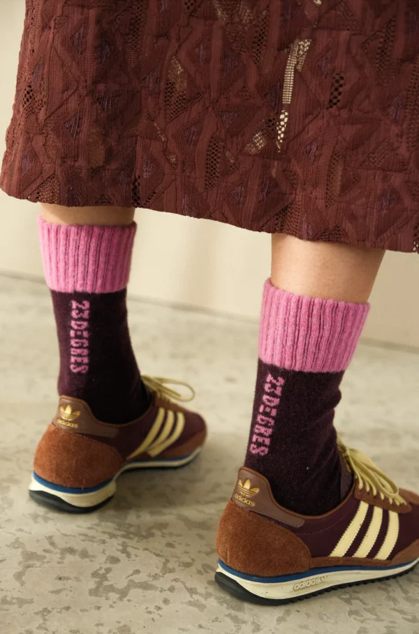Chaussette 23 degrès en laine - violet et rose
