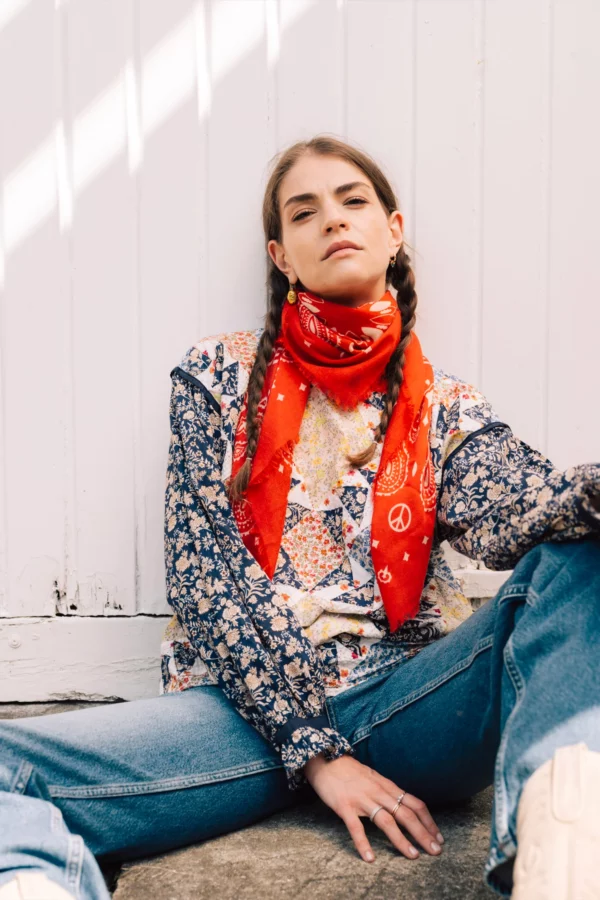 Foulard bandana laine 100cm - Flame antique – Image 2