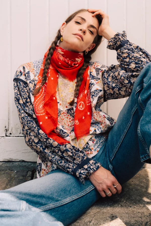 Foulard bandana laine 100cm - Flame antique – Image 3