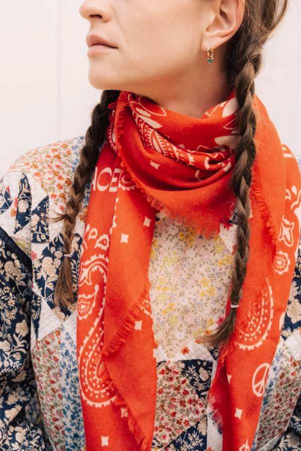 Foulard bandana laine 100cm - Flame antique