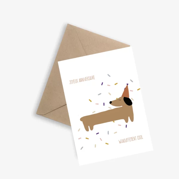 Carte le papier graphique - Joyeux anniversaire teckel