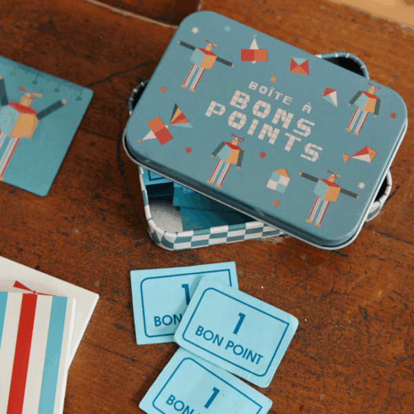 Boite à bons points - damier bleu