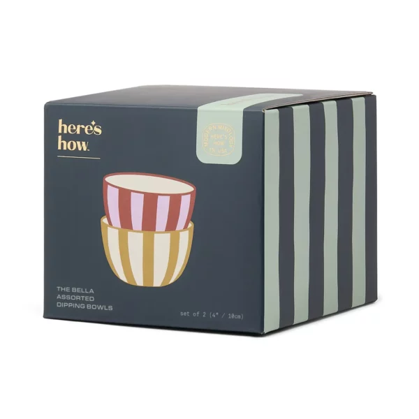 Set de 2 bols - rayures rose / ocre – Image 2