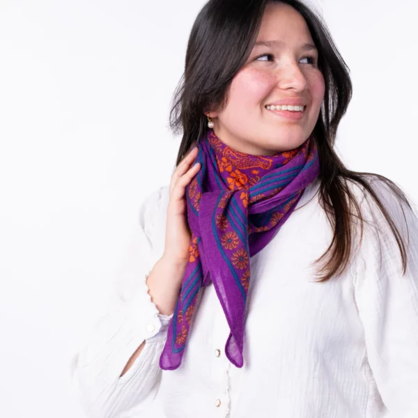 Grand foulard laine Constance prune