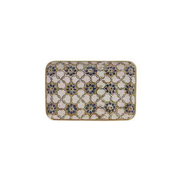 Plateau métal zéllige 10x15 cm ocre/bleu – Image 2