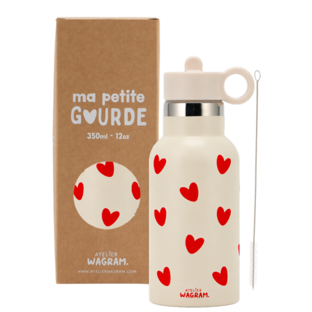 gourde-acier-inoxydable-creme-coeurs-rouges