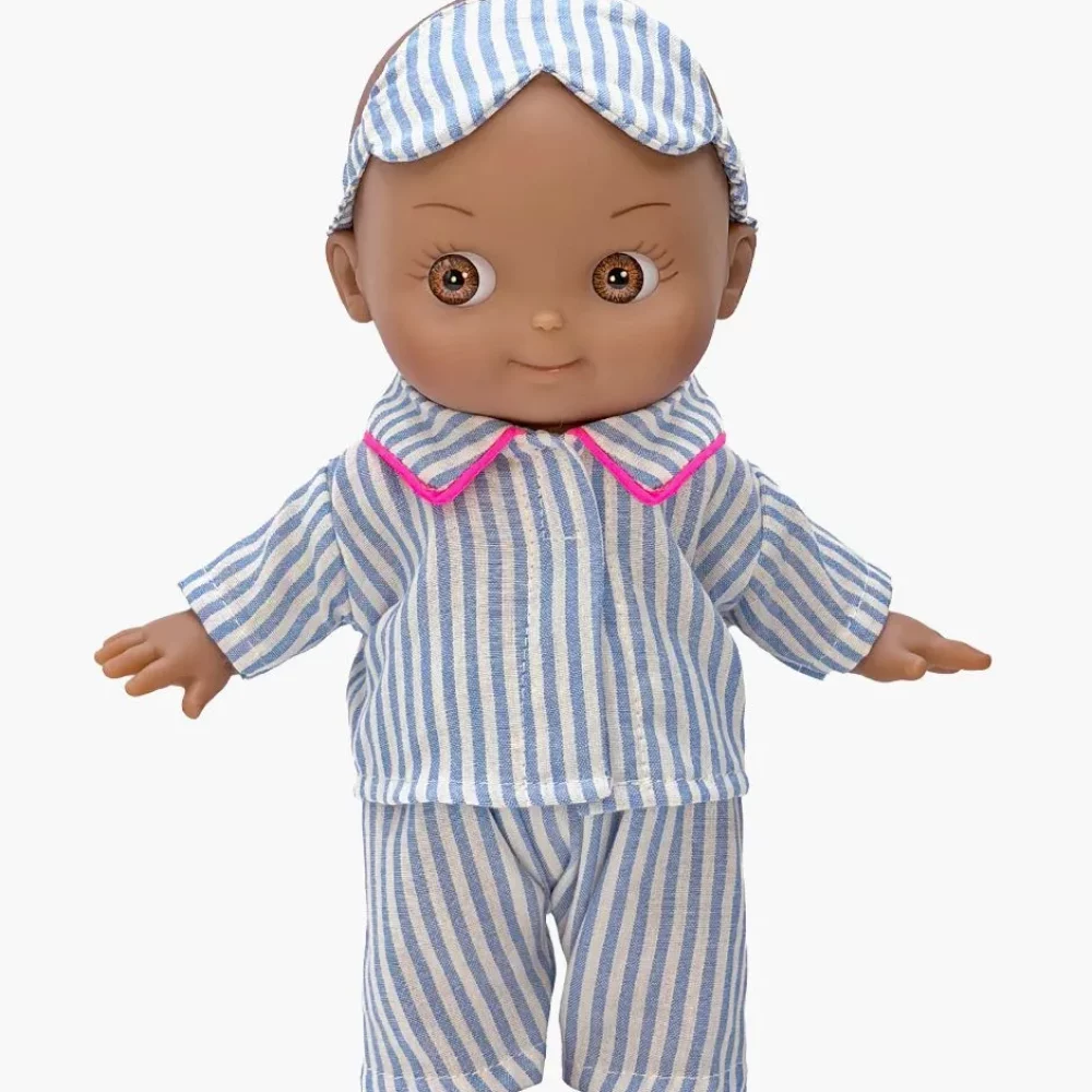 minikane-poupee-mini-pancha-noah-avec-pyjama-rayures-bleu-blanc